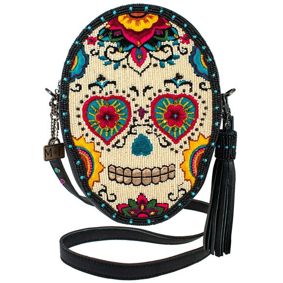 Mary Frances Sweet Calavera Sugar Skull Handbag Black Bead Purse Leather Bag New - Picture 1 of 6